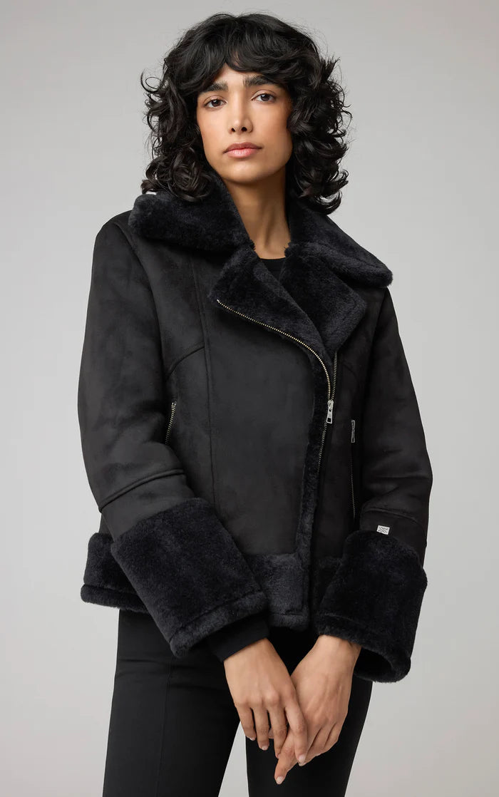 SOIA&KYO PHOEBE - Veste de motard luxe en faux sherpa coupe décontractée