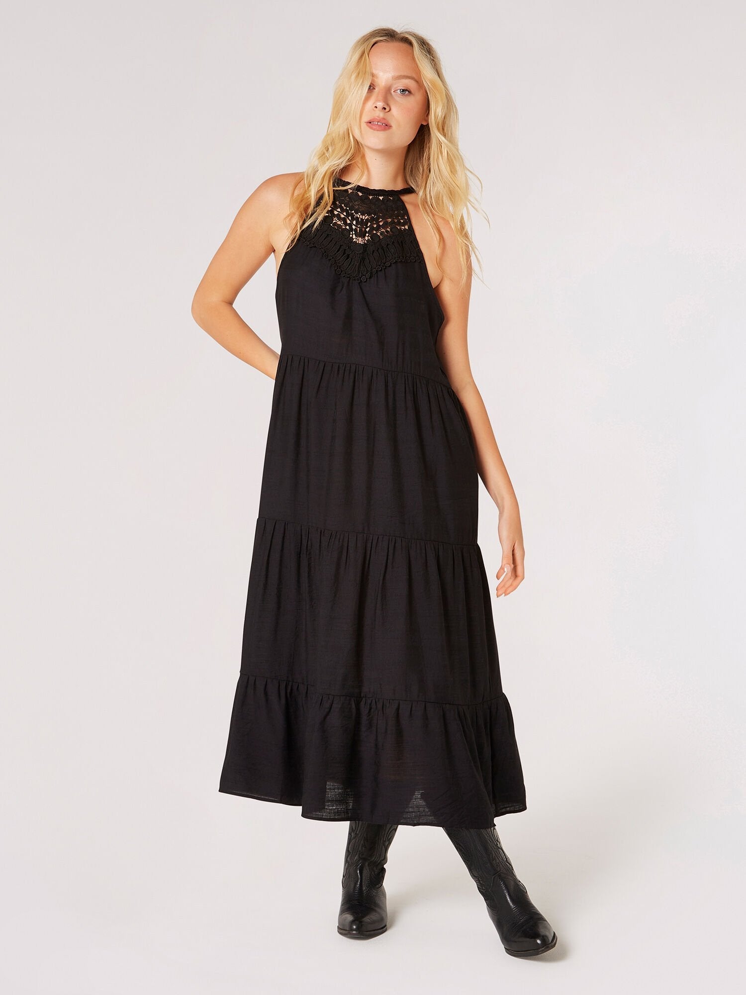 APRICOT - Lace Neck Shimmer Midi Dress - 841512 - Boutique Bubbles