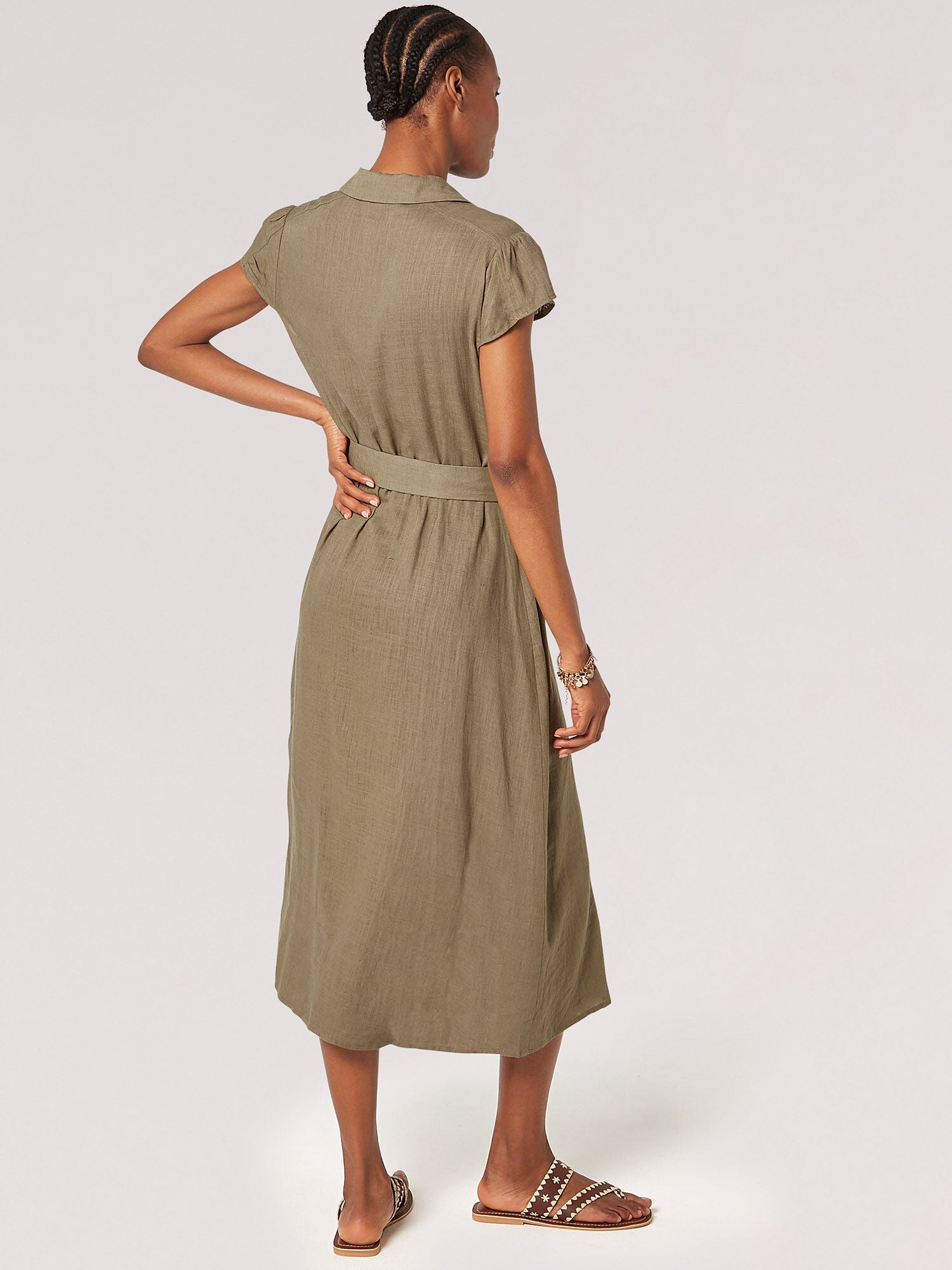 APRICOT - Linen Blend Belted Shirt Midi Dress - 843172 - Boutique Bubbles