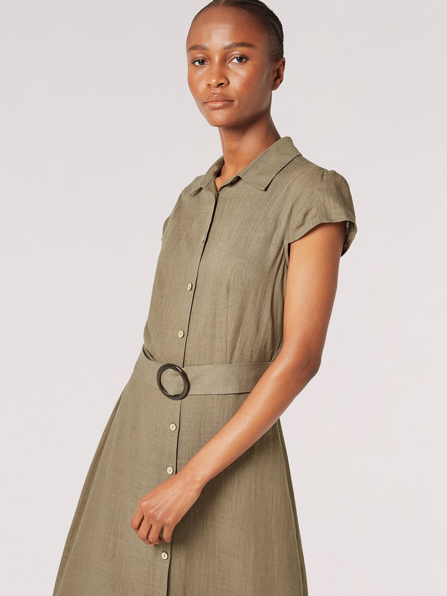 APRICOT - Linen Blend Belted Shirt Midi Dress - 843172 - Boutique Bubbles