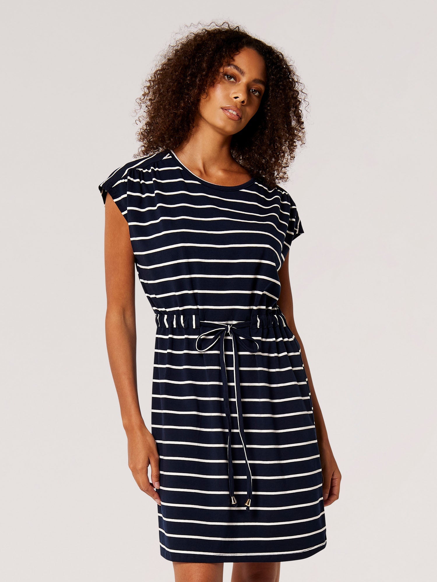 APRICOT - Nautical Stripe Tie Thru Dress - 836747 - Boutique Bubbles