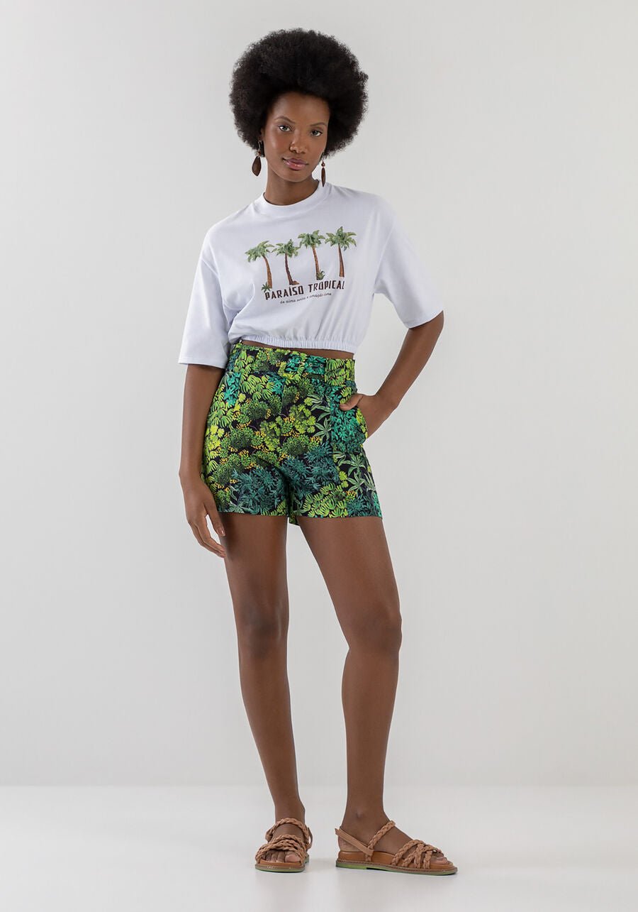 LEZ A LEZ - Printed Cropped T-Shirt With Elastic Bar - 7382L - Boutique Bubbles