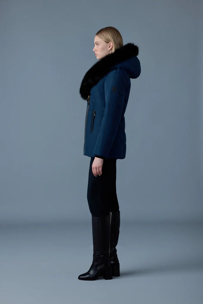 MACKAGE ADALI - BX - Down Coat With Blue Fox Fur Signature Mackage Collar - Boutique Bubbles