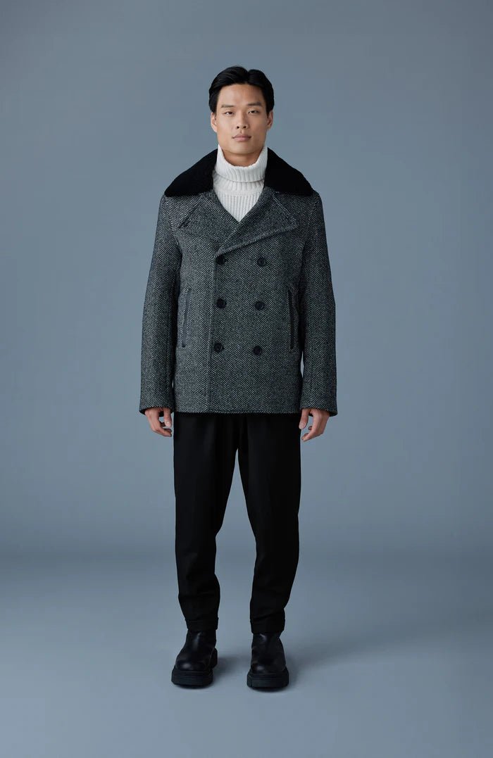 MACKAGE COLE - HB - Wool Herringbone Jacket With Shearling Collar - Boutique Bubbles