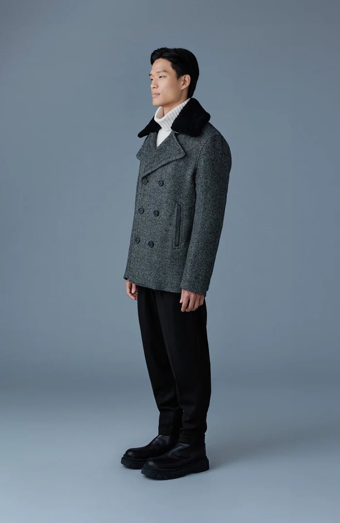 MACKAGE COLE - HB - Wool Herringbone Jacket With Shearling Collar - Boutique Bubbles