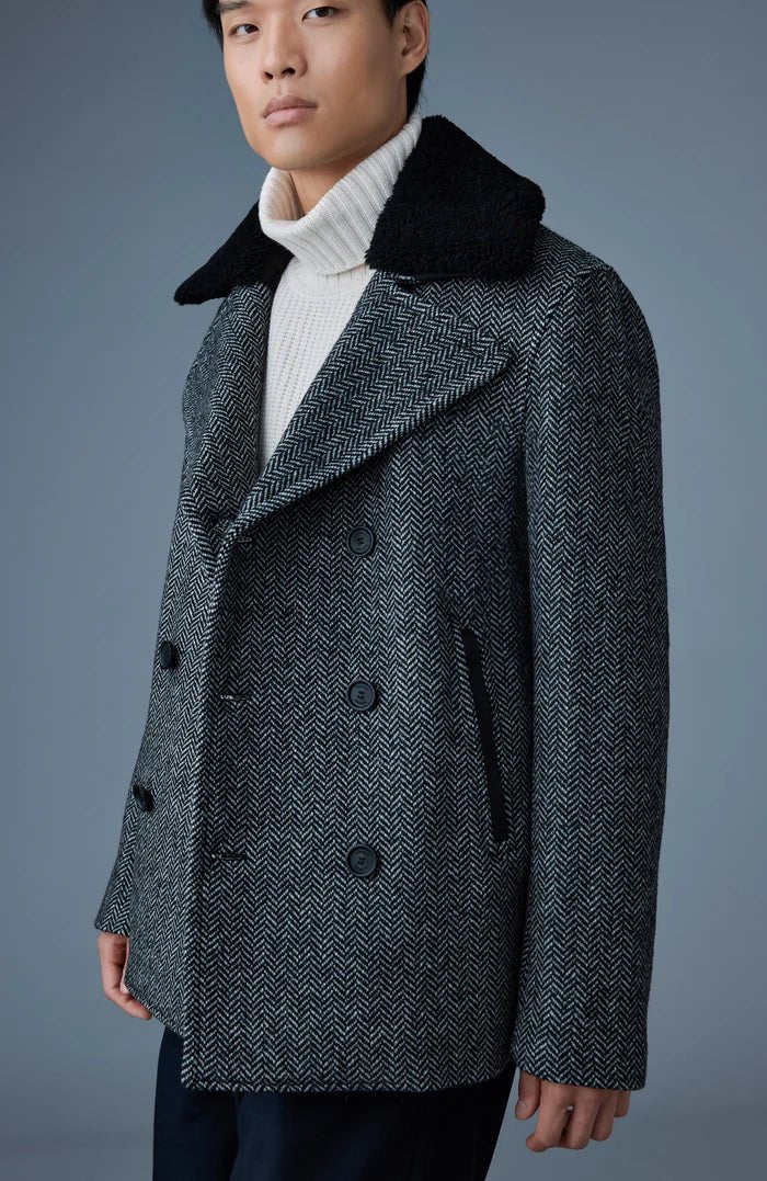 MACKAGE COLE - HB - Wool Herringbone Jacket With Shearling Collar - Boutique Bubbles