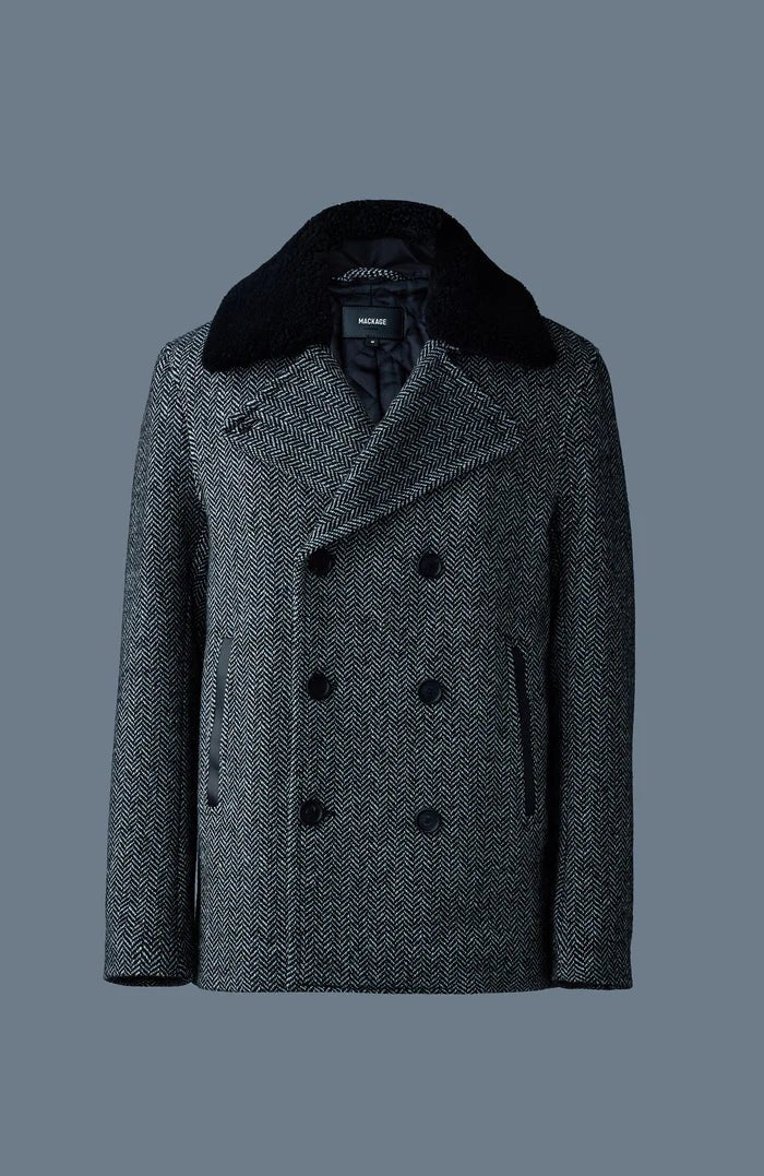 MACKAGE COLE - HB - Wool Herringbone Jacket With Shearling Collar - Boutique Bubbles