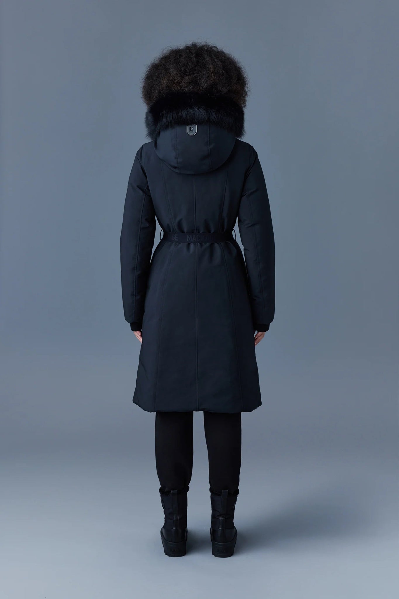 MACKAGE KAILYN - BX - Flared Down Coat With Blue Fox Fur Hood - Boutique Bubbles