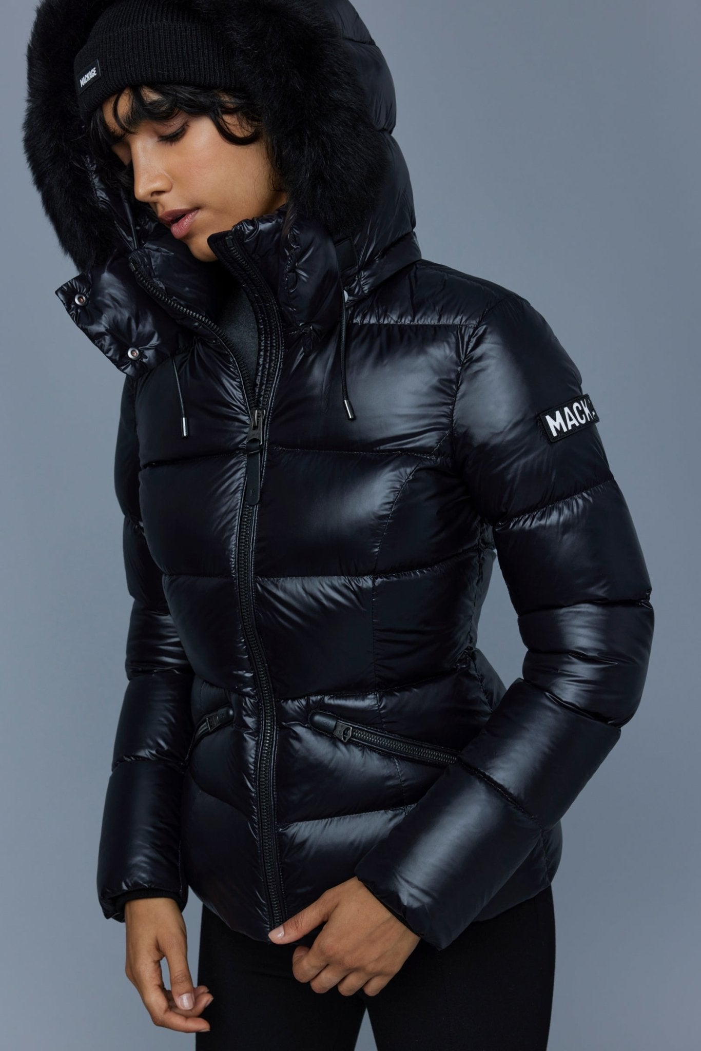 MACKAGE MADALYN - ZSH - Lustrous Light Down Jacket With Shearling - Boutique Bubbles