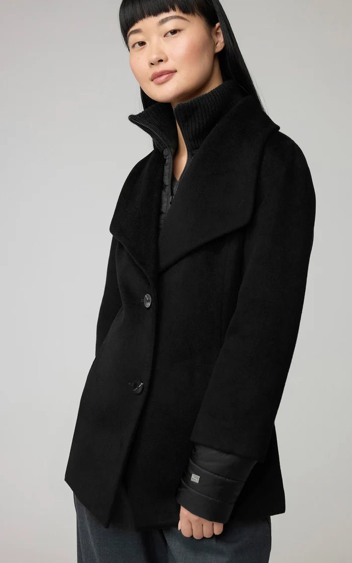 SOIA&KYO FRIEDA - Slim - Fit Mixed Media Wool Coat With Removable Bib - Boutique Bubbles