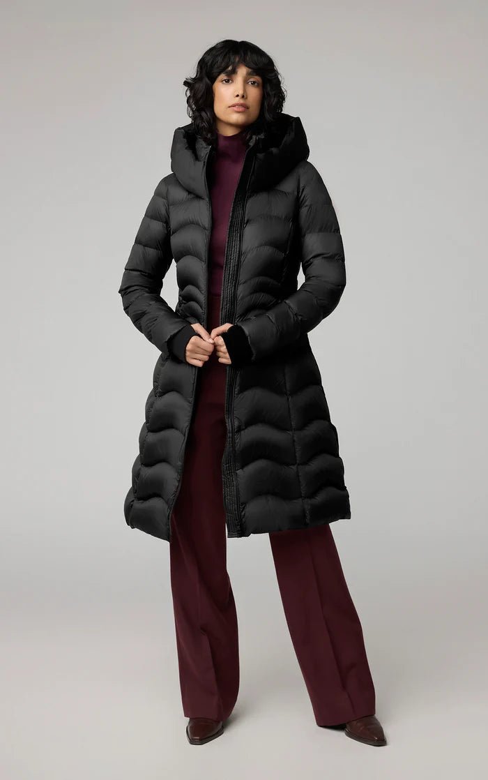 SOIA&KYO LITA - V - Sustainable Lightweight Down Fit & Flare Coat With Hood - Boutique Bubbles