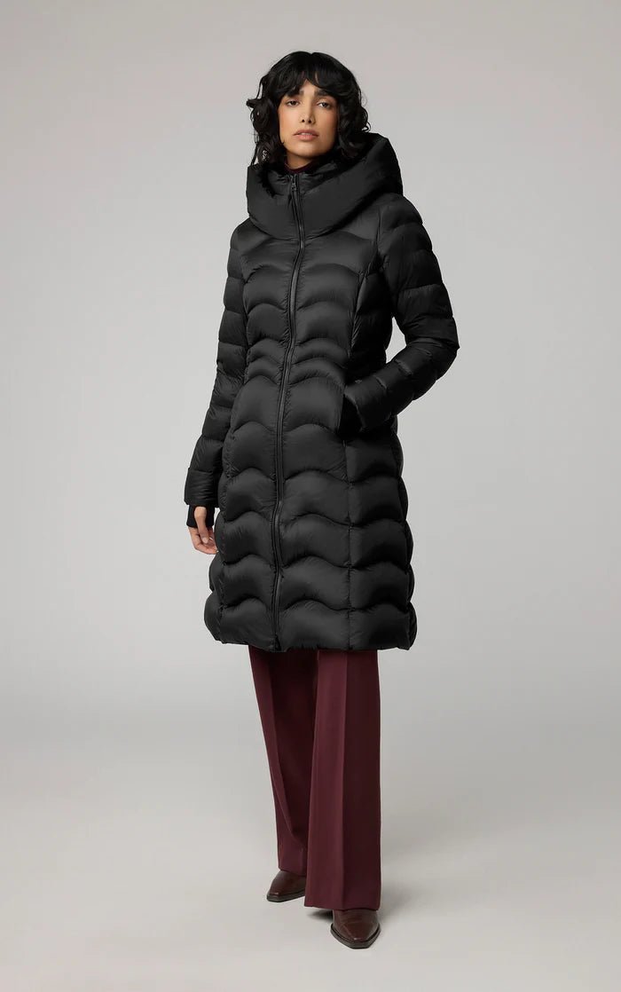 SOIA&KYO LITA - V - Sustainable Lightweight Down Fit & Flare Coat With Hood - Boutique Bubbles