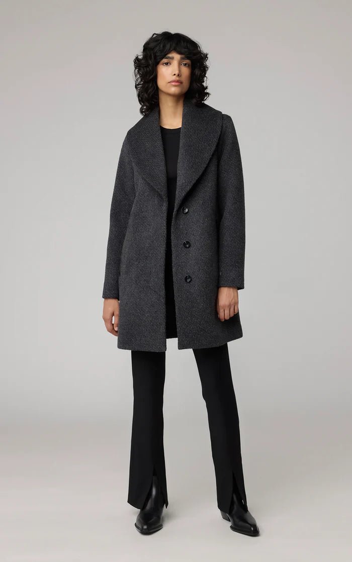 SOIA&KYO LOLLI - Straight - Fit Novelty Wool Coat With Leather bib - Boutique Bubbles