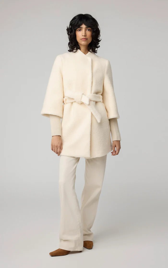 SOIA&KYO MARIAH - Semi - Fitted Wool Blend Sherpa Coat With Belt - Boutique Bubbles