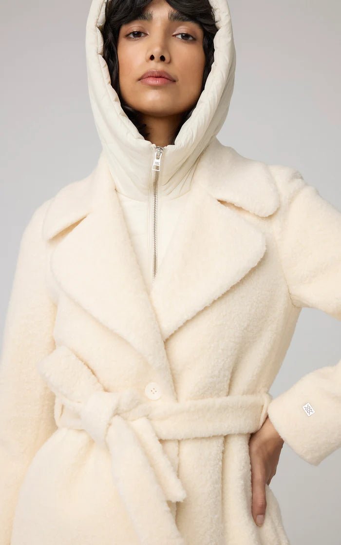 SOIA&KYO MONIQUE - Semi - Fitted Wool Blend Sherpa Coat With Bib & Hood - Boutique Bubbles