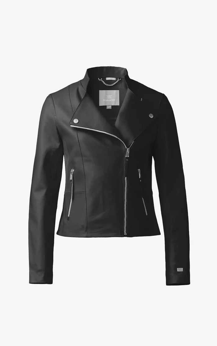 SOIA&KYO SASKIA - L - Slim - Fit Leather Jacket With Stand Collar - Boutique Bubbles