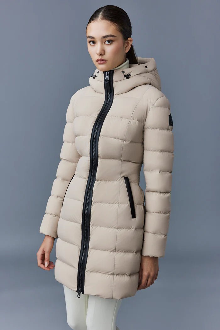 MACKAGE CALLA-BX - Agile-360 stretch light down coat with blue fox fur collar - Boutique Bubbles