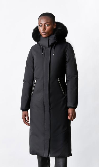 MACKAGE KELSIE-BX- long twill down coat with blue fox fur hood - Boutique Bubbles