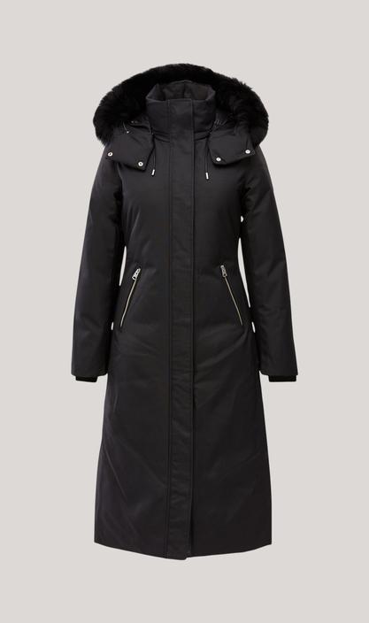 MACKAGE KELSIE-BX- long twill down coat with blue fox fur hood - Boutique Bubbles